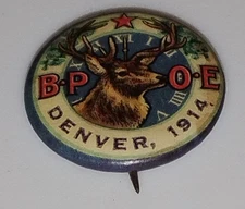 Antique 1914 The Whitehead & Hoag CO BPOE Elks Lodge Denver Colorado Pinback