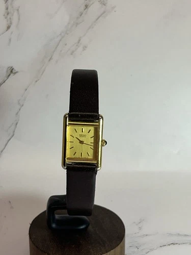 Vintage Seiko Gold Tone Tank Watch 18mm Petite Leather Band 2Y00-5479 Vintage
