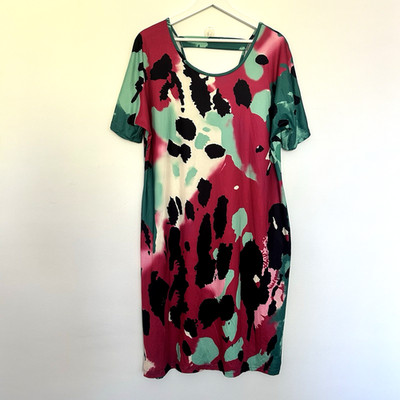 Abstraktes Jersey Etuikleid mit Animalprint Damen Einheitsgröße Rosa Grün Kurzarm