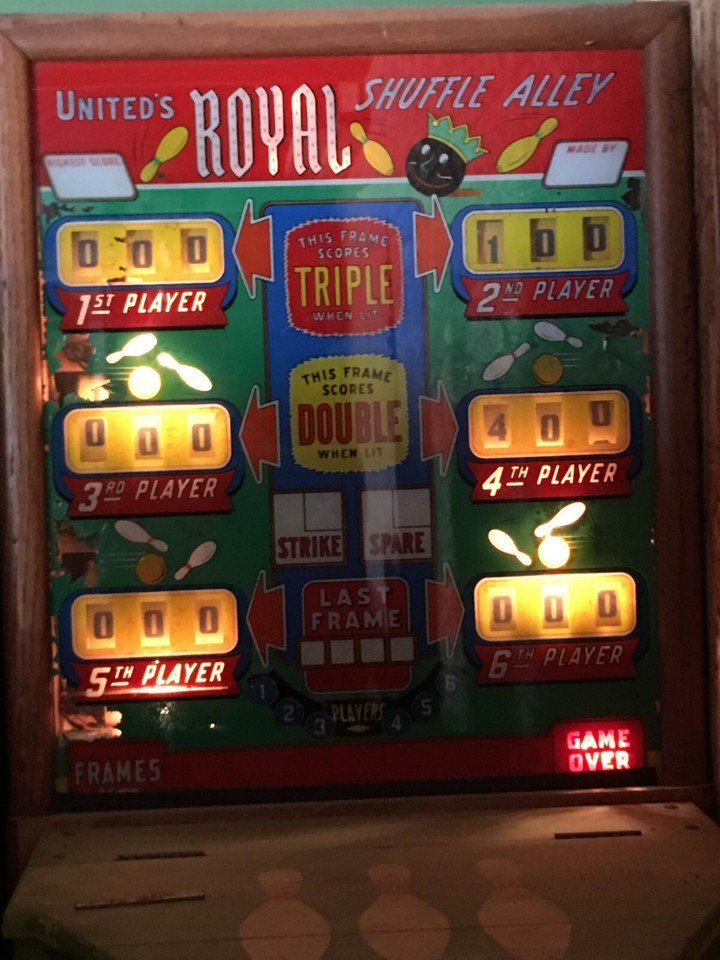Vintage United's Royal Shuffle Alley Puck Bowling Arcade Machine