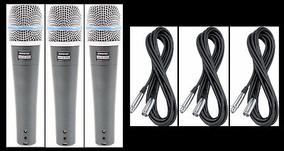 (3) Shure BETA 57A Inst/Vocal Mic & Cables Auth Dealer Fast Free USA Shipping!