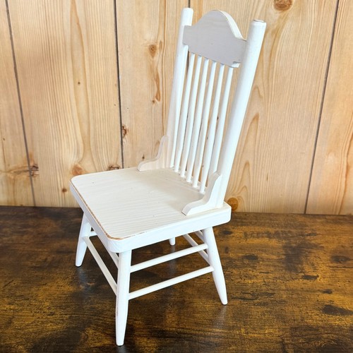 Vintage Miniature Wooden Chair - Rustic Cream Finish, Spindle Back, 11.5" Tall - Picture 2 of 7
