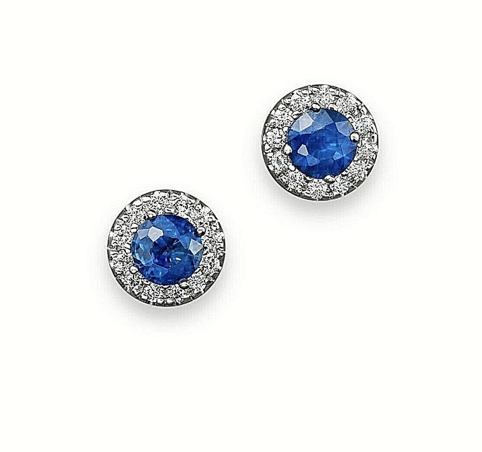 4 Ct Round Lab Created Blue & White Sapphire Halo Stud Earrings 14K White Gold - Image 2 of 4