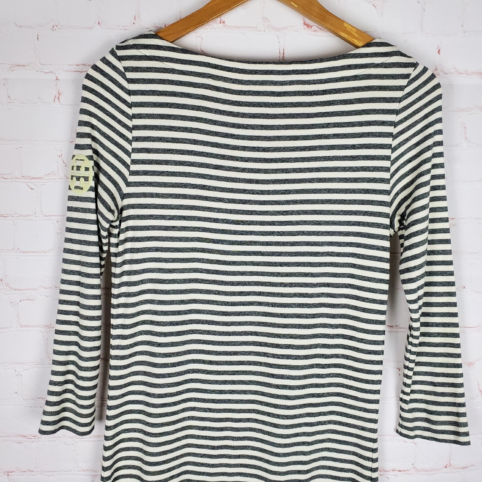 Tory Burch Pima Cotton 3/4 Sleeve Tee Shirt Dress XS Boat Neck Striped Logo Gray thumbnail 10