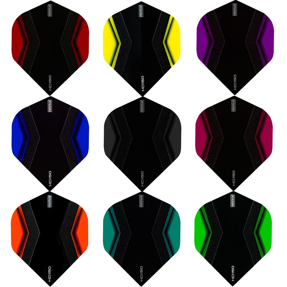 US Darts Pentathlon Black HD150 Dart Flights - 150 Micron, 3 Sets (9 Flights) Standard Shape