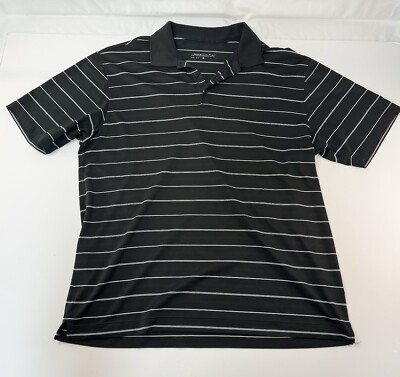 Nike Golf Polo Shirt Mens Large Black White Stripe Active Dri Fit