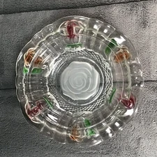  Vintage Rimmed Roses Glass Inlaid Ashtray 6" Diameter MCM Mid-Century Modern