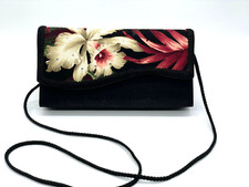 Liz Soto Signatures Clutch Strap Flower Black Rhinestones Bling Handbag Purse