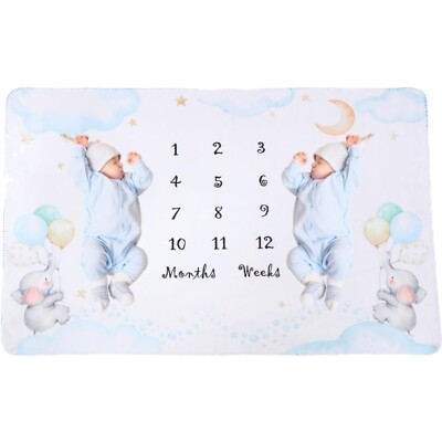 Babydecke Meilensteine Kuscheldecke Baumwolle 150x100cm Zwillinge Elefant