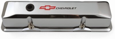 GM Performance 141-117 SBC Chrome Valve Covers, Tall, Red Bowtie / Black Chevrol