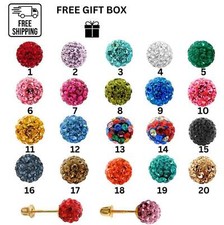 14K Yellow Gold Round Crystal Ball Screw Back Stud Earrings 6mm