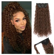 Curly Ponytail Clip in Hair Extension Set 4PCS Up Down Medium Light Brown