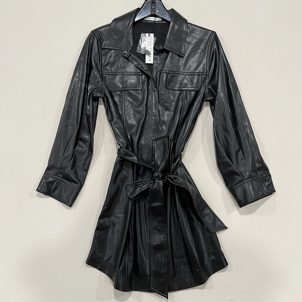 Alice and Olivia Miranda Vegan Leather Shirt Dress Women's Size 8 | eBay