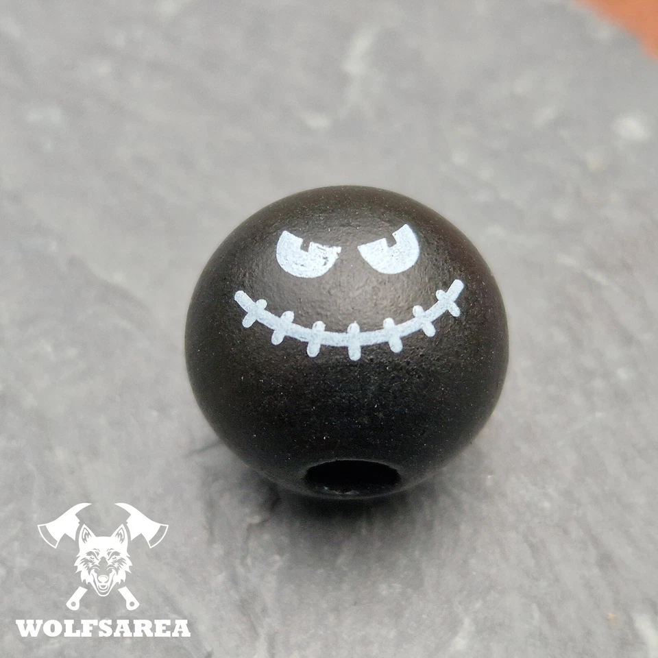 Großlochperlen 10 Schima Holzperlen basteln mit Monster Gesicht Halloween Beads - Bild 2 von 4