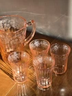 Vintage Jeannette Pink Depression Cherry Blossom Pitcher and Tumbler Set