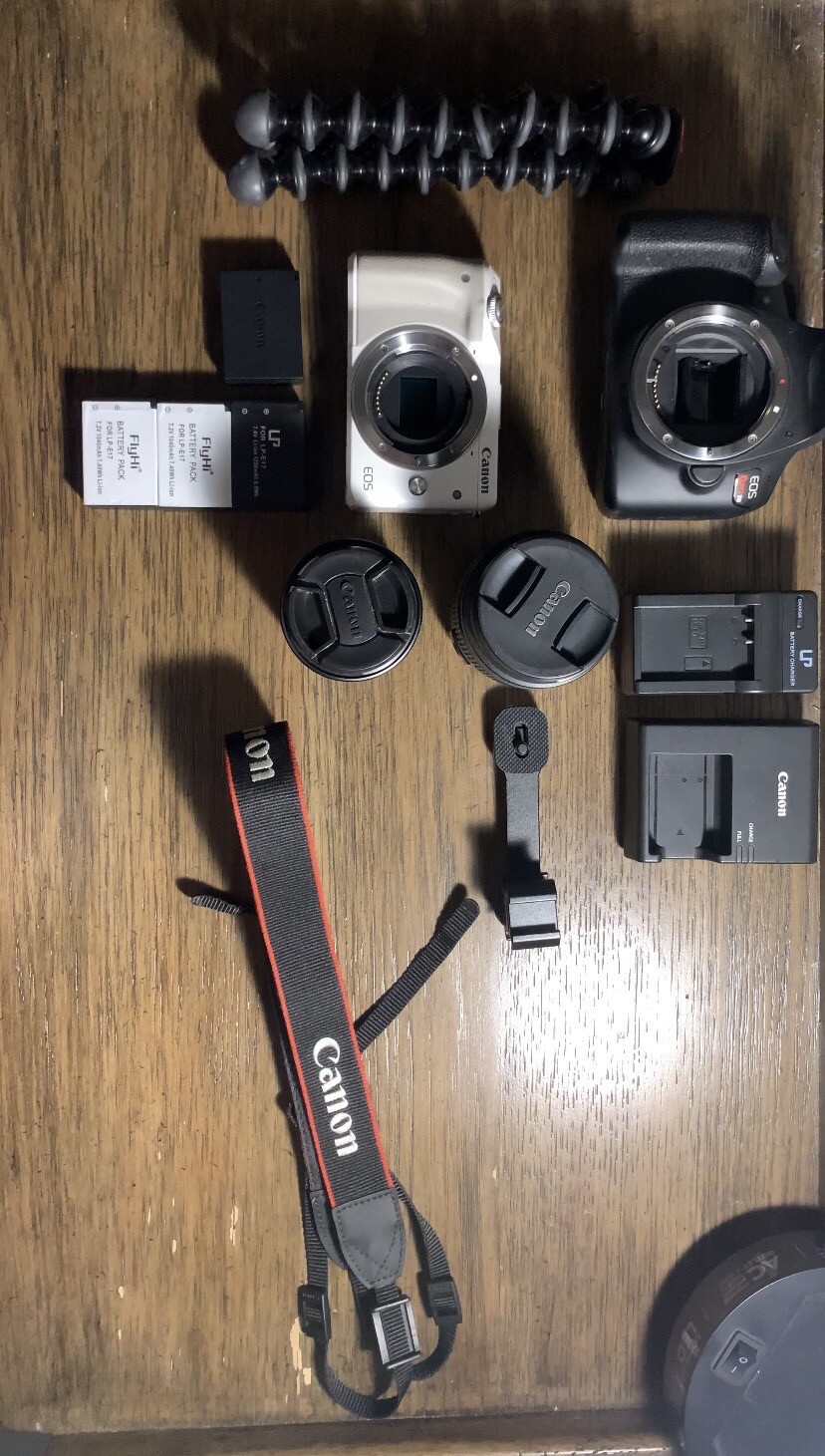 Canon Rebel T6, Canon EOS M3 with batteries, charger, 18 55 mm lens