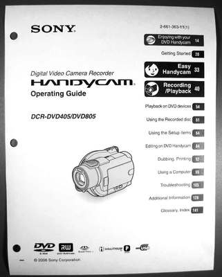 Sony DCR-DVD405 DCR-DVD805 Operation Guide Manual