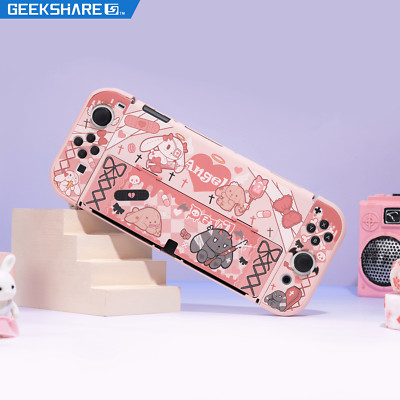 GeekShare Protective Case for Nintendo Switch OLED Hard Shell Pink Gothic Bunny