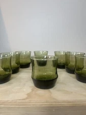 Vintage Libbey 6 Oz Apollo Olive Green Low Ball Whiskey Tumbler Glass -Set of 8