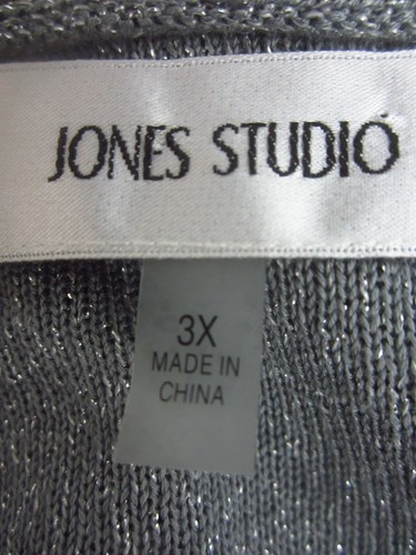 Cárdigan largo abierto Jones New York Studio para mujer Plus 2X gris plateado metálico LS - Imagen 3 de 11