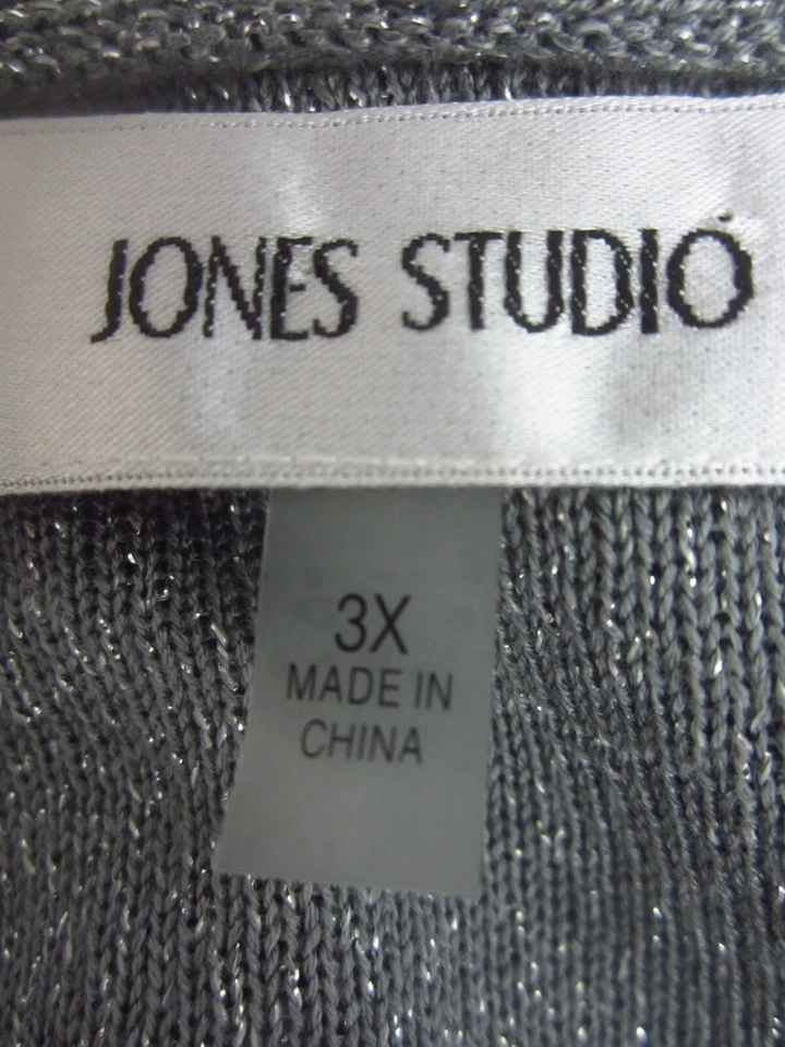 Jones New York Studio Womens Plus 2X Gray Silver Metallic LS Open Long Cardigan - Image 3 of 4