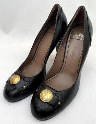 Versace Collection Black Leather Medusa Pumps Heels Courts UK5 38 US8 New