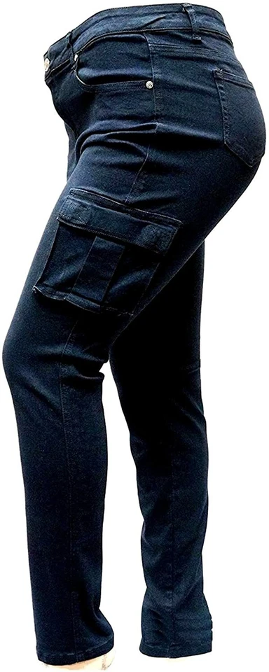 WOMENS PLUS SIZE Camouflage Skinny Blue Black DENIM JEANS Cargo joggers PANTS - Image 2 of 4