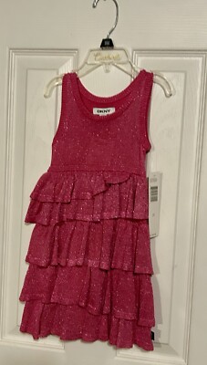 DKNY Donna Karen Toddler Girl Hot Pink Glitter Sparkle Ruffle Dress Baby 2T  NEW | eBay