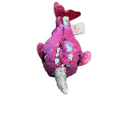 TY Beanie Nelly Pink Narwhal Boos Baby Teeny Tys Flippable Sequin Plush 2019