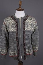 DALE OF NORWAY Gray Snowflakes Fair Isle Wool Knit Cardigan Sweater Size M