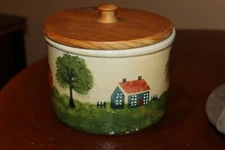 Robinson Ransbottom Roseville Ohio Stoneware Handpainted 1 Qt Crock w/ wood lid