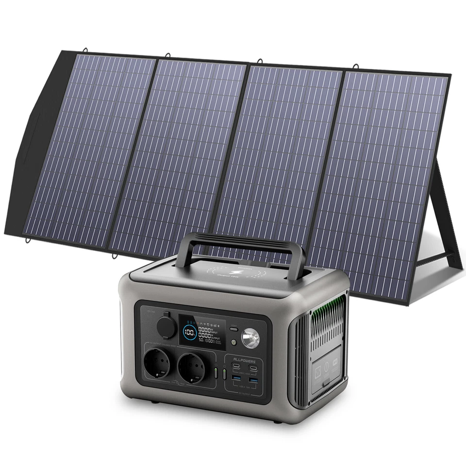 ALLPOWERS R600 Powerstation 600W 299Wh Tragbar Solargenerator mit Solarpanel 100