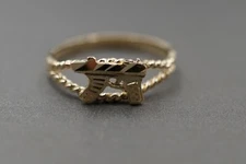 10K Solid Yellow Gold Diamond Cut Cute Small UZI Gun Band Ring. Size 6 