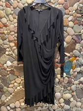 Womans evening dress Tiana B brand size M black  wrap with ruffles long sleeve