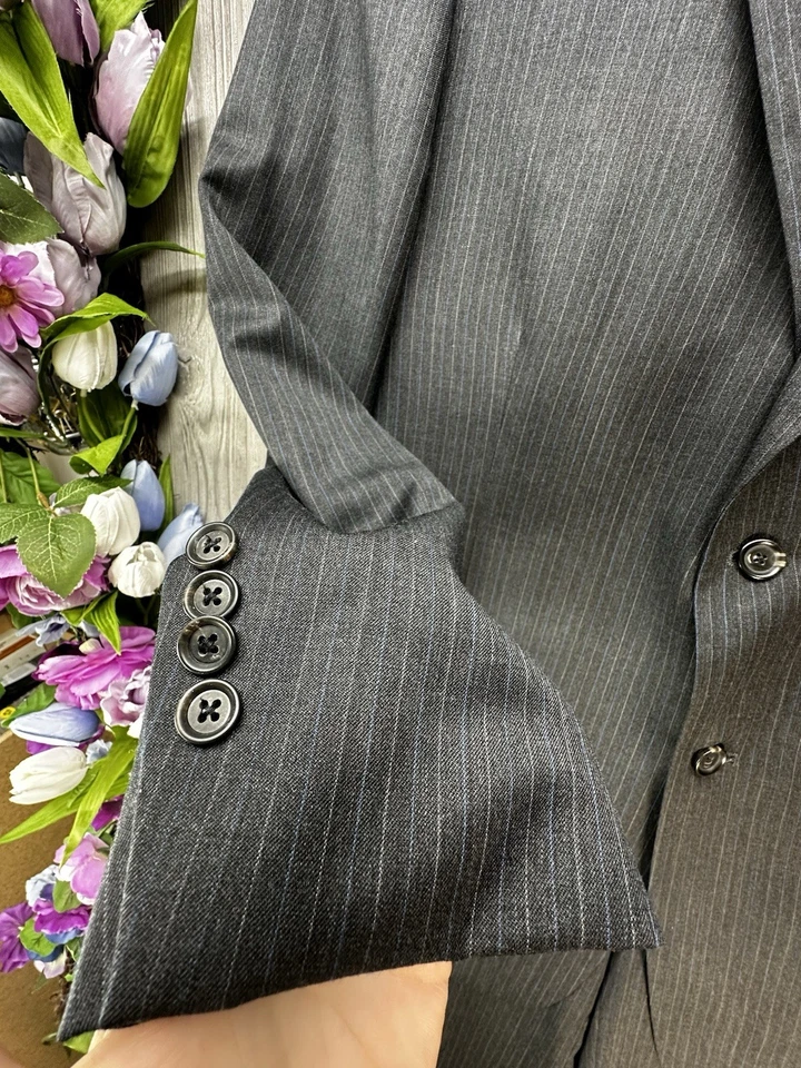 Traje Talla 44L Hombre Y Pantalones 38x29 Conjunto Gris Oscuro Lana Hombres 2 Piezas Hecho en EE. UU. Foto 4 de 4