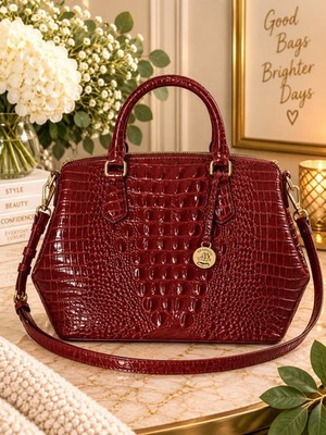 Brahmin Melbourne Collection Large Duxbury Oxblood Satchel Handbag