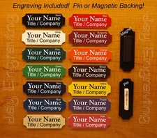 Custom Engraved 1x3 inch Name Tag with Magnetic or Pin Clasp USA Made Any Color 