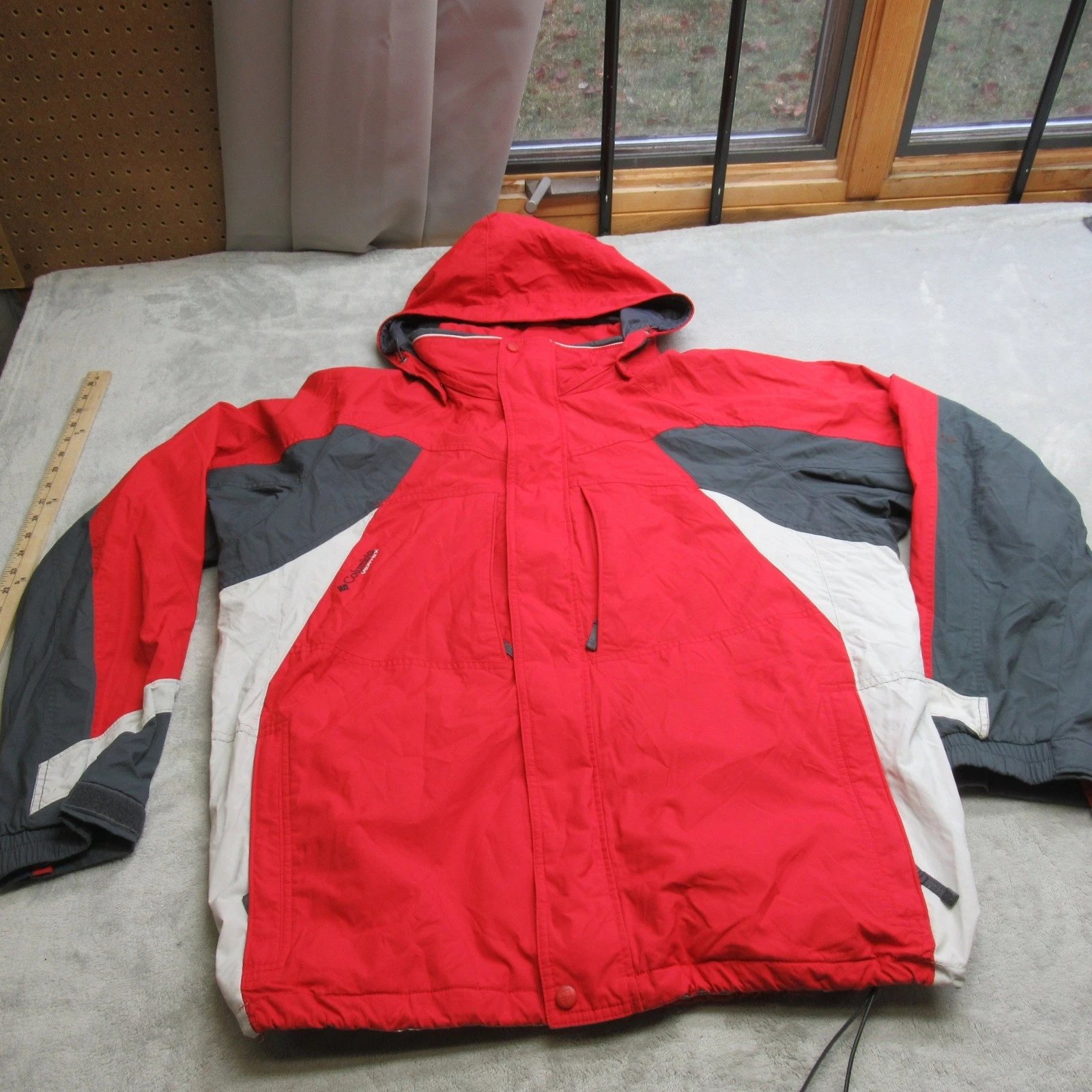 Columbia Jacket Men XLT Red Waterproof FullZip Pocket Winter Hood Snow 3in1 SHEL