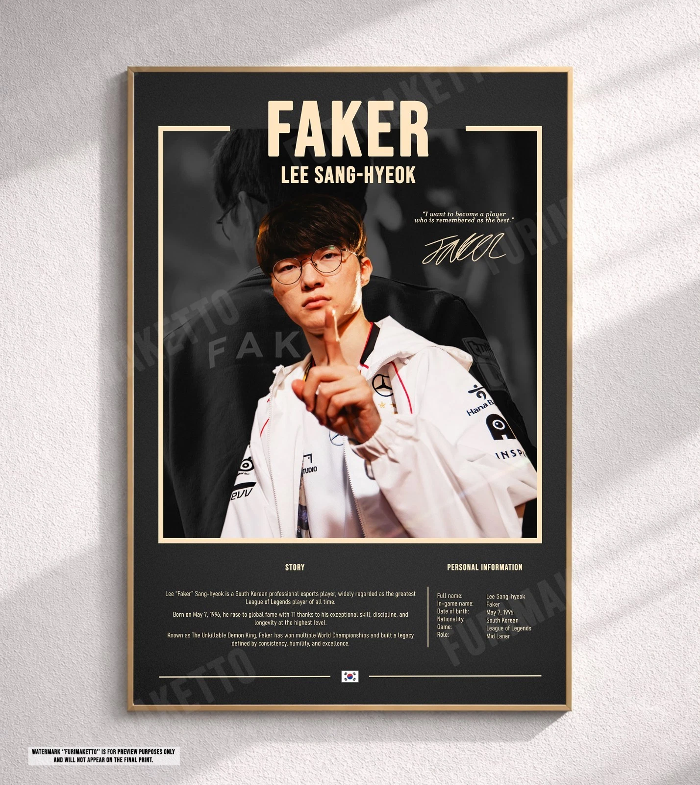 Faker - Canvas Print Poster Esport LOL League of Legends Stats Bio Wall Art
Opens in a new window or
