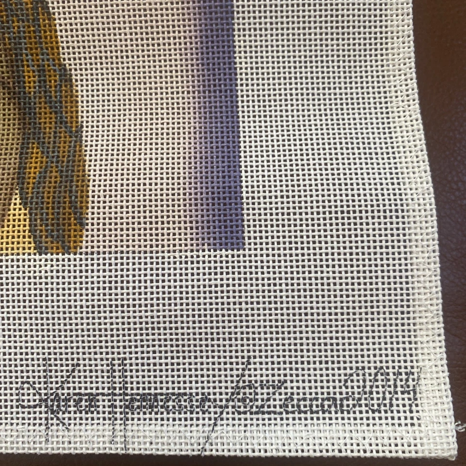 Zecca HAWK Karen Hennessy Signed Hand Painted Needlepoint Canvas With Eyes - Image 3 of 4