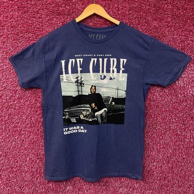 Ice Cube West Coast Good Day Portrait Acid Wash Blue Graphic T-Shirt Large
