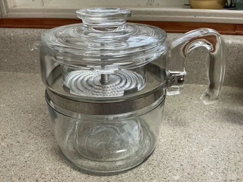 Vintage Pyrex Blueish Glass 6 Cup Percolator Coffee Pot