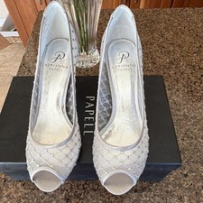 Adrianna Papell Ivory Open Toe Bridal Shoes Elegant Designer Medium Heel Height