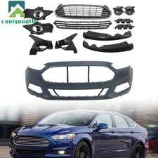 Plastic Front Bumper Cover & Grill W/ Fog Light Covers For Ford Fusion 2013-2016