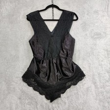 Vtg Spotlight Teddy Lingerie One Piece Bodysuit Romper Lace Black Size M/L