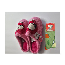PEANUTS SNOOPY VALENTINE WOMAN'S PINK SLIPPERS SIZE S/M  Socks Gift