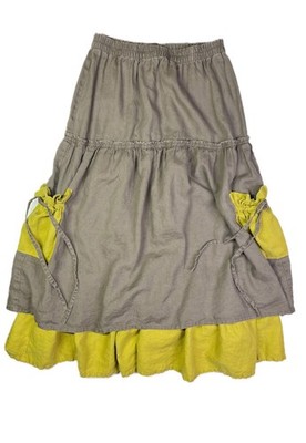 Design Today's Size S Linen Skirt Brown Green Artsy Lagenlook