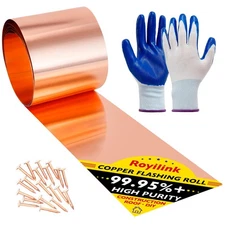 Copper Flashing – 24 Gauge (0.02”/0.5mm) Thickness, 2in x 10ft, ASTM B152 99....