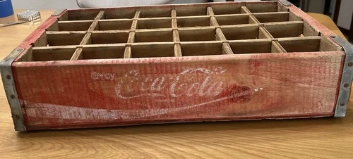 Coca-Cola Wood Crate Vtg Red White 24 Bottle Carrier Box 18.5x12”