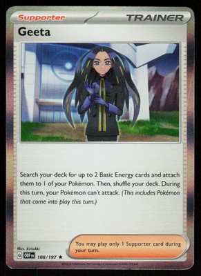 Geeta 188/197 Rare Obsidian Flames Pokemon Holo Near Mint